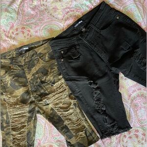 Fashion Nova Black and Camo Distressed Shorts